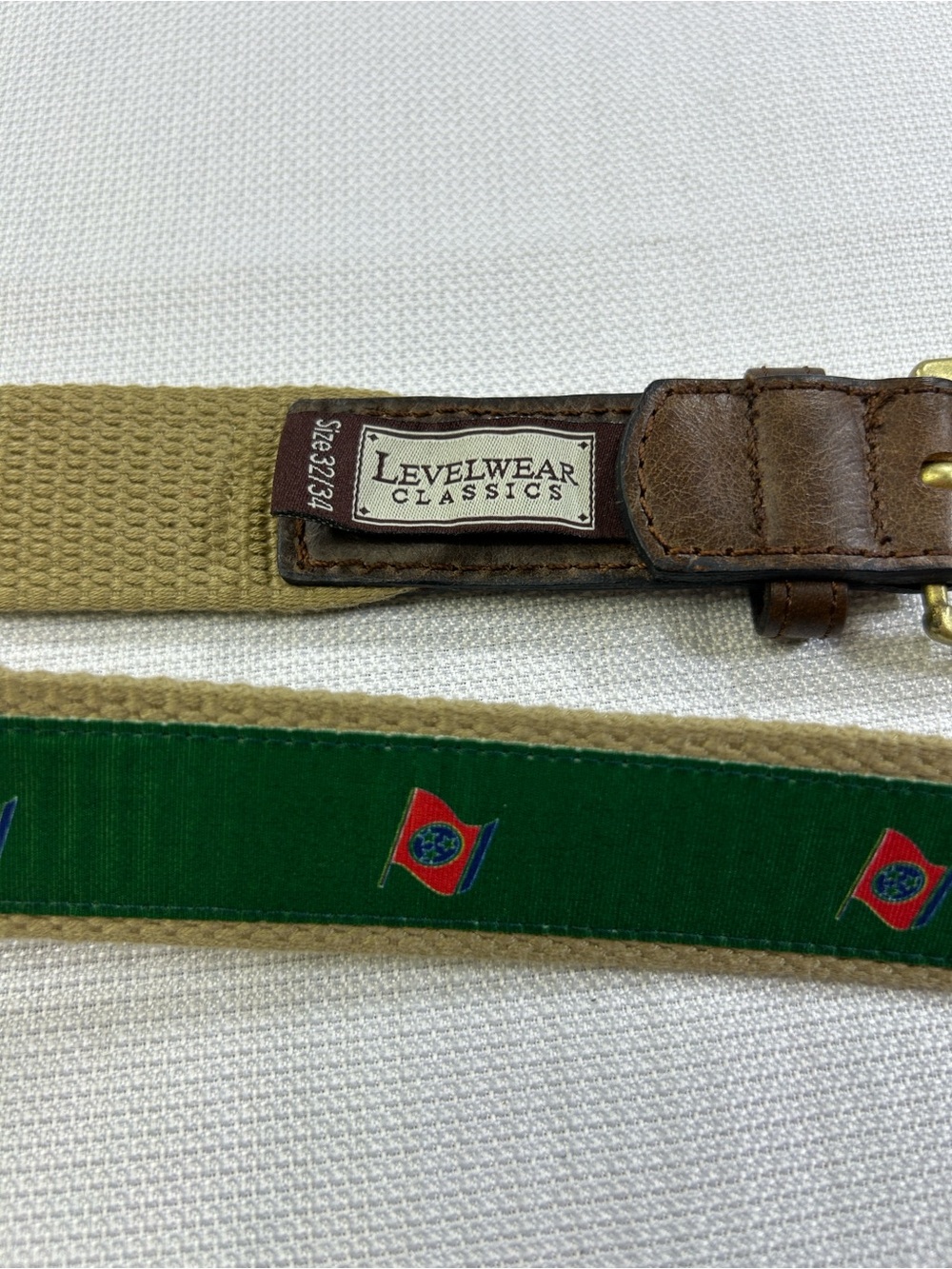 Levelwear Classics Tennessee State Flag Ribbon Belt Khaki Leather Size 32/34